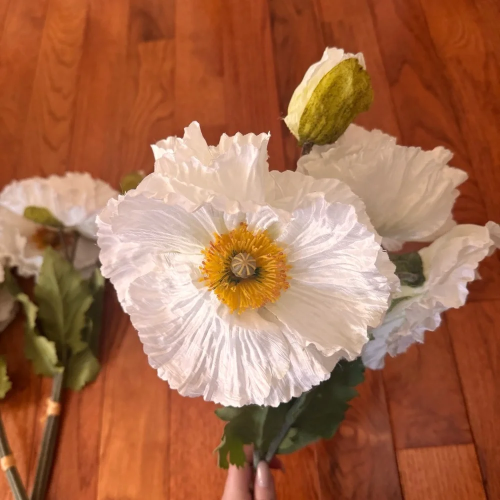 Faux White Poppy Flower Bundle - Set of 3
